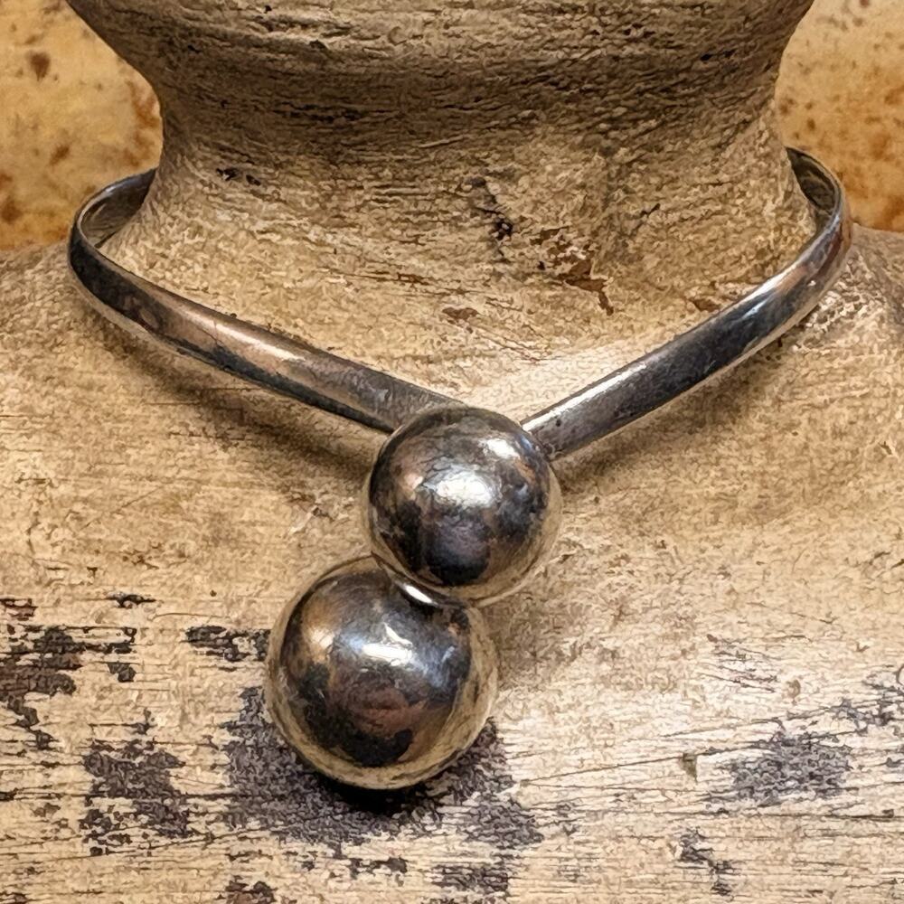 Sterling Silver Torque Bracelet w/ Double Ball/Bypass Vintage - Picture 4 of 8